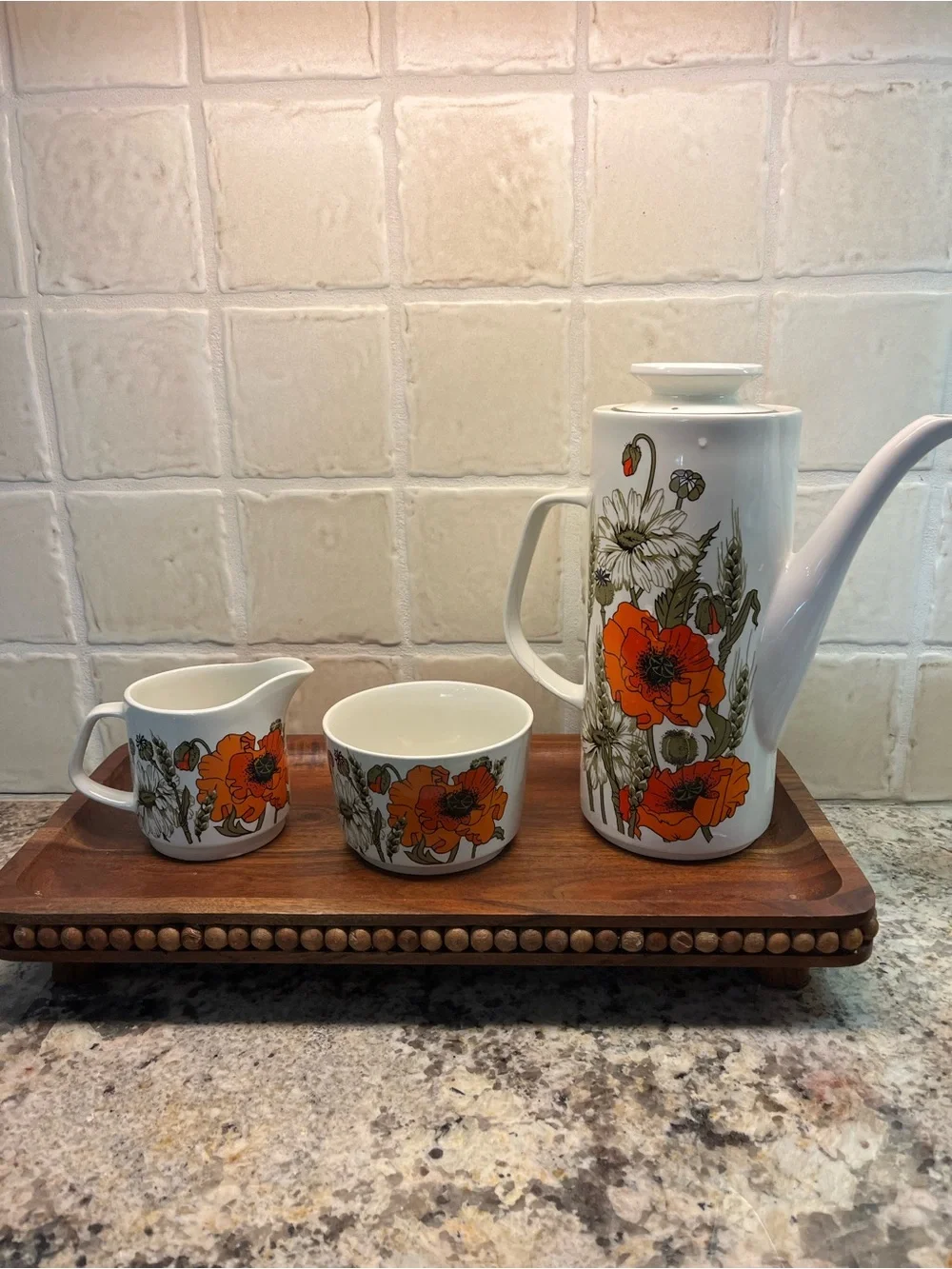 J & G Meakin of England Vtg Floral Porcelain Coffee/Tea Set Orange Poppies